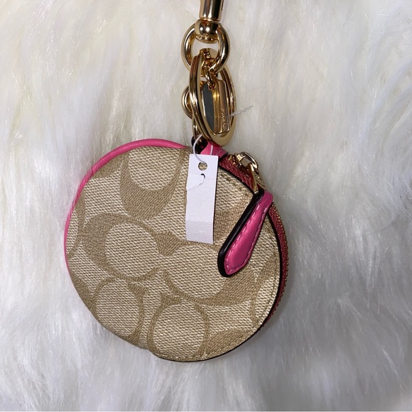 Coach Circular Coin Pouch Bag Charm In Signature Canvas New - Picture 3 of 8